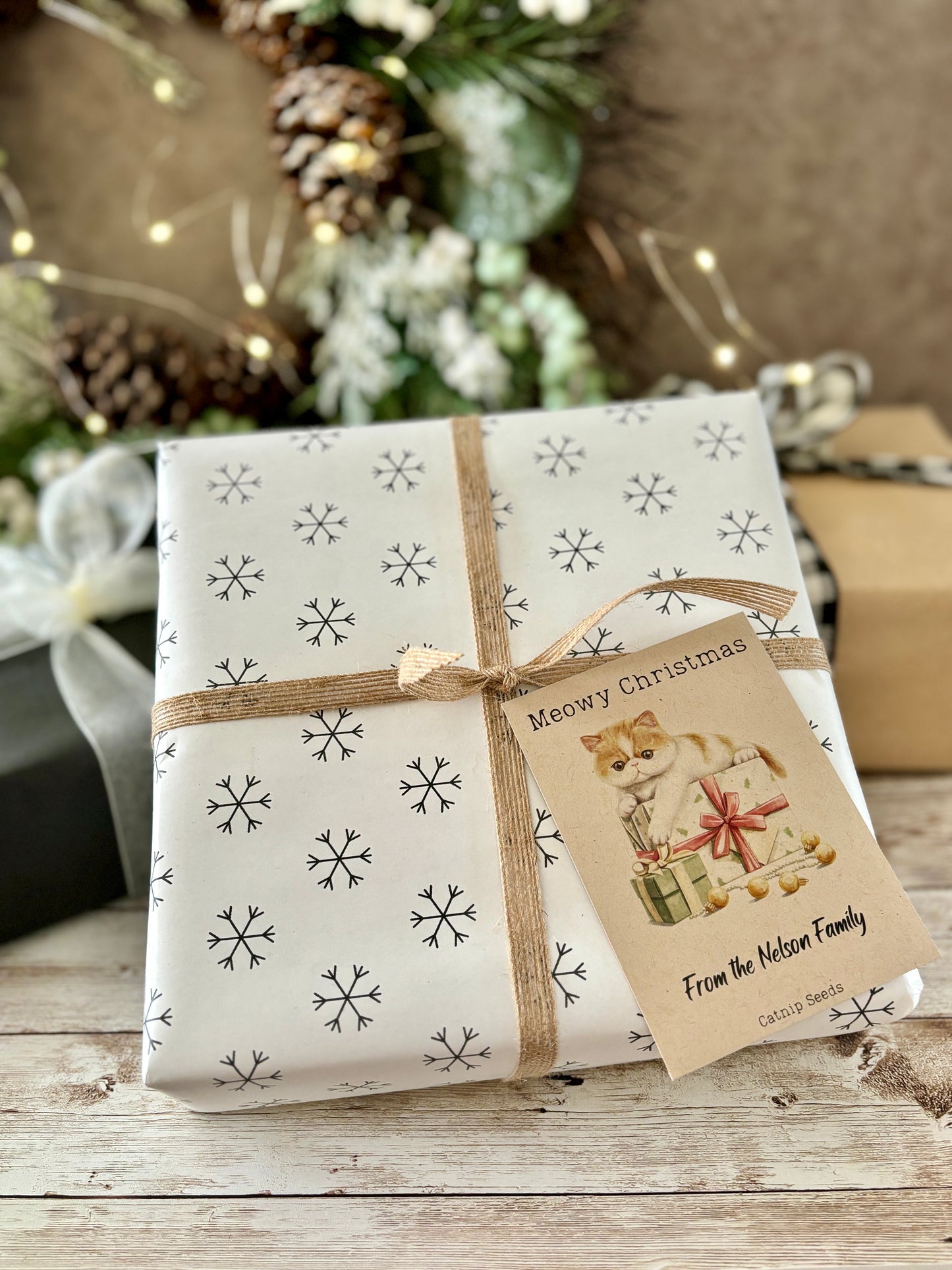 Christmas Kitty Custom Gift Tag or Promotional Seed Packet