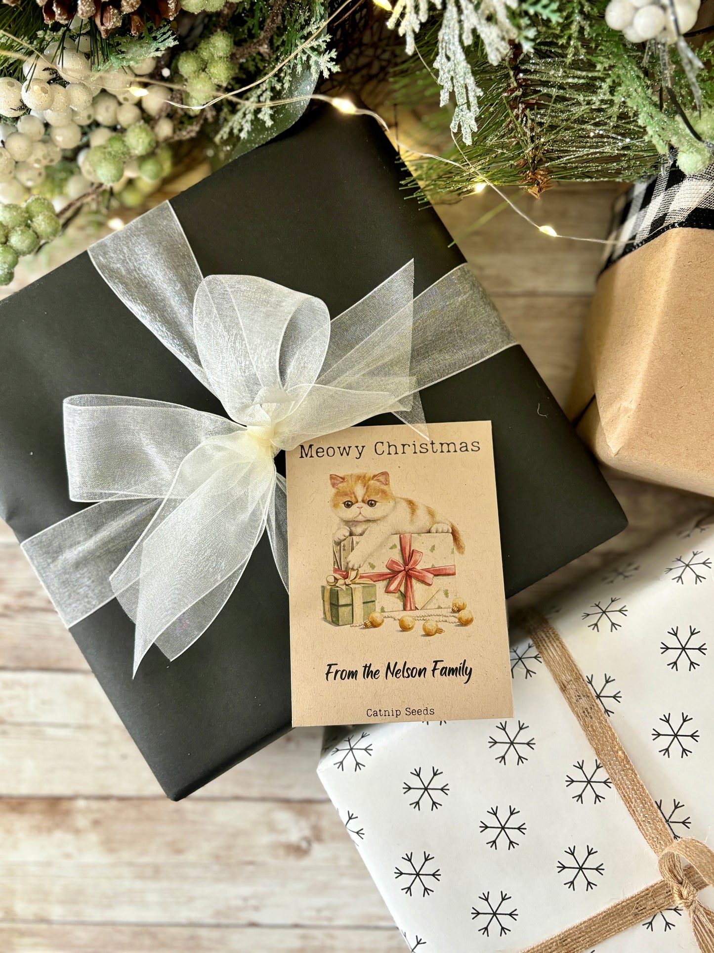 Christmas Kitty Custom Gift Tag or Promotional Seed Packet