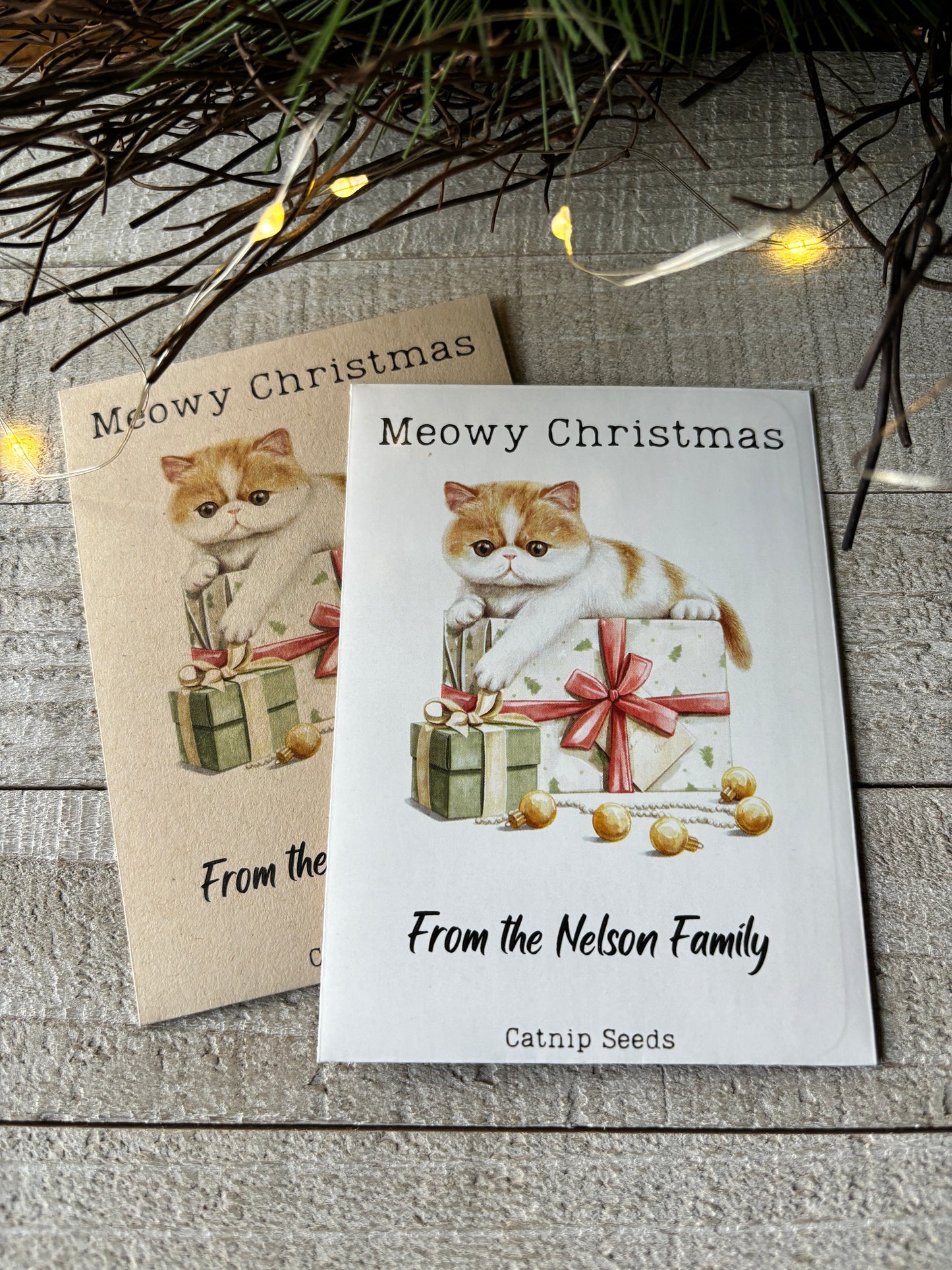 Christmas Kitty Custom Gift Tag or Promotional Seed Packet