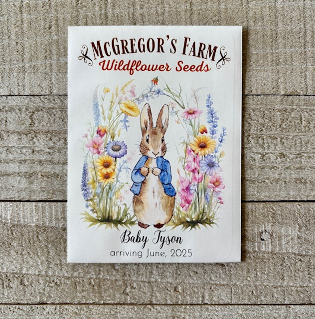 baby shower wildflower seed favors Blue Vintage Bunny Seed Packets – Baby Shower Favors – Bloom Street Packets
