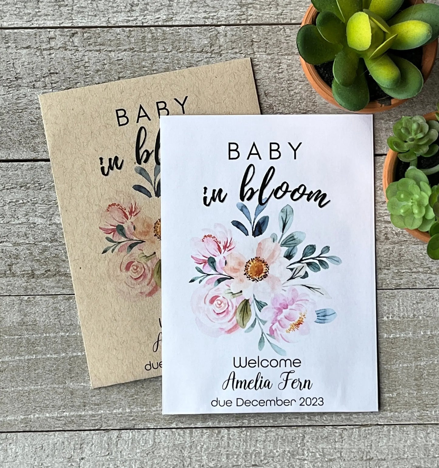 mini flower seed packets Baby In Bloom Watercolor Seed Favor