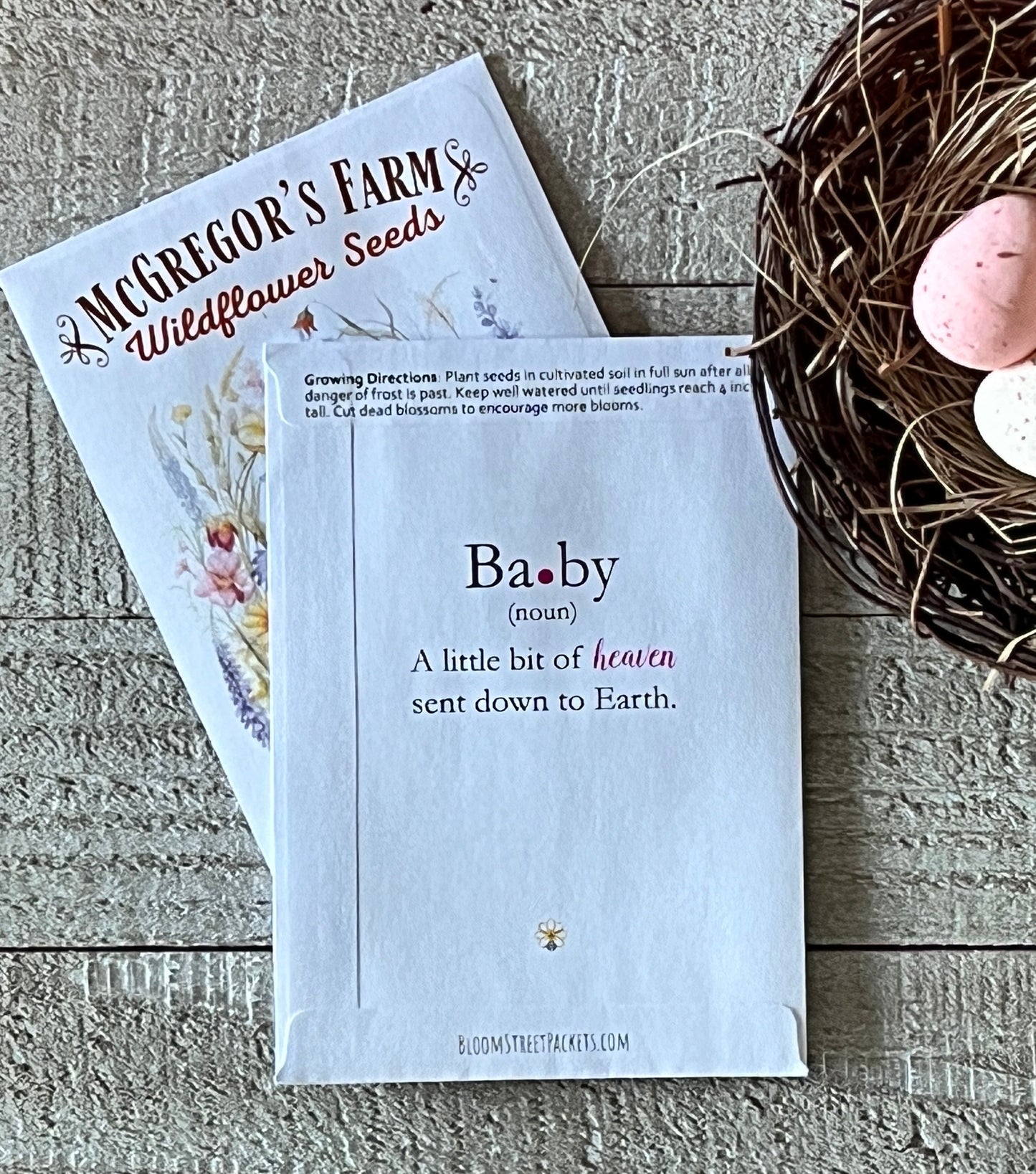 baby shower wildflower seed favors Pink Vintage Bunny Baby Shower or Birth Announcement – Bloom Street Packets